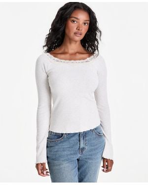 And Now This Lace-trim Scoop-neck Long-sleeve Top - White