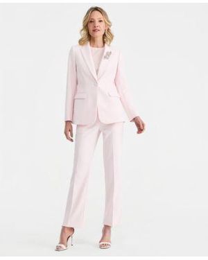 Anne Klein Brooch Blazer Short Sleeve Top Pull On Pants - Pink