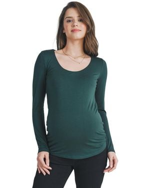 Hello Miss Maternity Long Sleeve Scoop Neck Stretch Top - Green