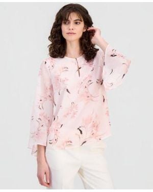 Anne Klein Keyhole Cutout Bell Sleeve Top - Pink