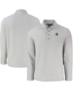 Cutter & Buck New York Yankees Hunts Point Eco Textured Fleece Half-snap Sweatshirt - Gray