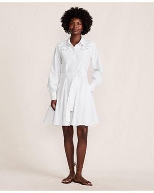 Lands' End Embroidered Poplin Button Front Dress - White