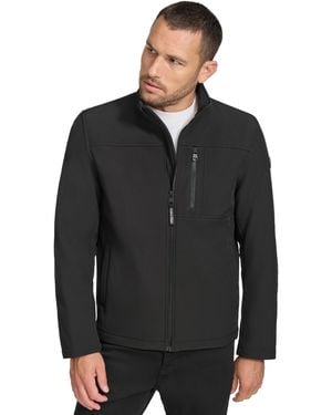 Calvin Klein Water Resistant Soft Shell Open Bottom Jacket (Standard And Big Tall) Jacket, Spandex/Polyester - Black