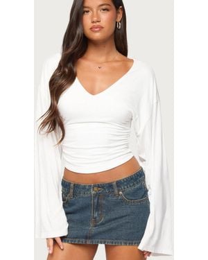 Edikted Bebe V-neck Long-sleeve Crop Top - White