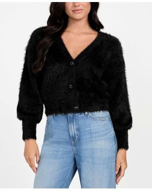 Guess Keyla Rhinestone-button Cardigan Sweater - Black