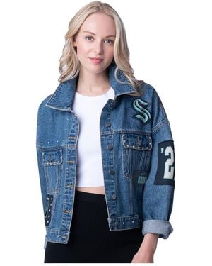 G-III 4Her by Carl Banks Seattle Kraken Game Ball Cropped Button-up Jacket - Blue