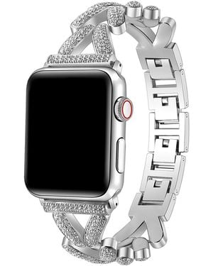 The Posh Tech Valentina Stainless Steel And Rhinestone Band For Apple Watch - White