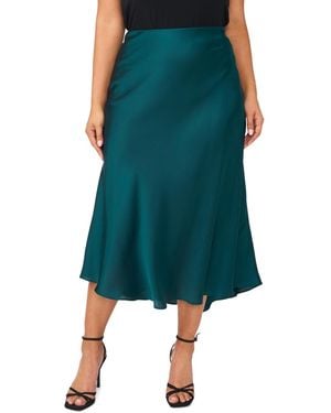 Vince Camuto Plus Size Bias Satin High-waisted A-line Midi Skirt - Green