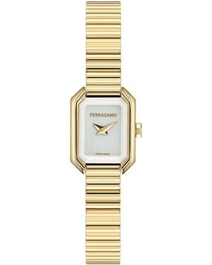 Ferragamo Swiss Crystal Petite Gold Ion Plated Bracelet Watch 15x20mm - Metallic