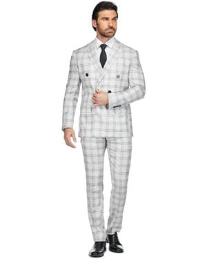 Gino Vitale 2 Piece Slim Fit Gray Check Double Breasted Suit