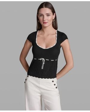 BCBGMAXAZRIA Cap-sleeve Scoop Neck Top - Black