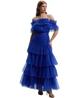 Karen Millen Tulle Off Shoulder Maxi Dress - Blue