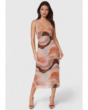 Bebe Printed Mesh V-neck Midi Dress - White