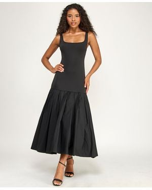 Alex & Sophia Scoop Neck Shirred Midi Dress - Black