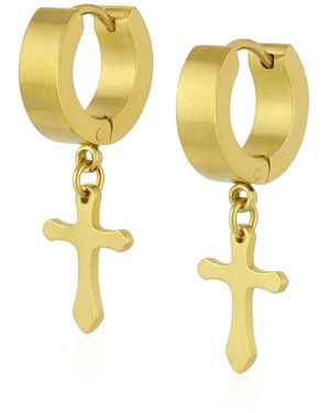 Rebl Jewelry 18k Gold Plated Stainless Steel Cross Dangle - Metallic