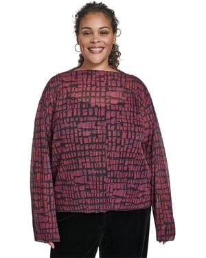 Calvin Klein Plus Size Printed Long Sleeves Top - Red