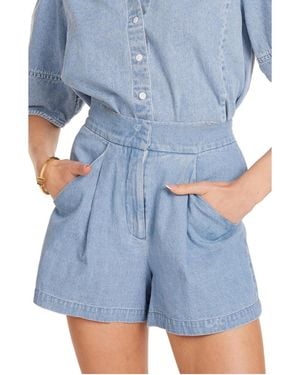 Bishop + Young Bishop + Young Saint Tropez High-waisted Pleated Denim Shorts - Blue