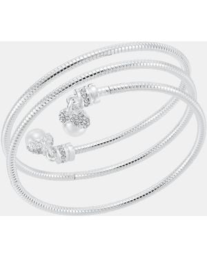 Anne Klein Silver-tone Imitation Pearl Crystal Coil Bracelet - White