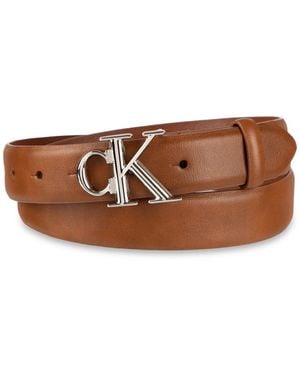 Calvin Klein Ck Monogram Buckle Skinny Belt - Brown