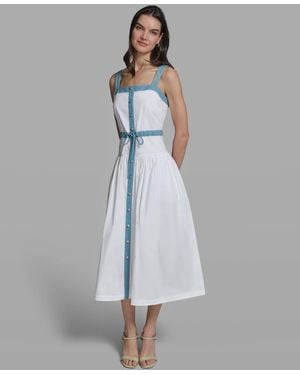 KARL LAGERFELD Sleeveless Square Neck Dress - Gray