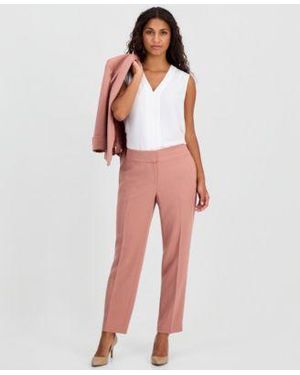 Kasper Petite Shawl Collar Open Front Jacket Mid Rise Straight Leg Pants - Red