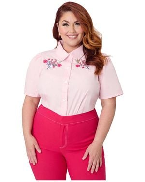 Unique Vintage Plus Size 1940s Collared Blouse - Pink