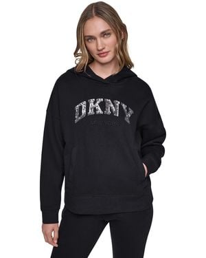 DKNY Varsity Sequin Pullover Hoodie - Black