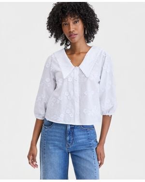 On 34th Cotton V-neck Floral Applique Blouse - White