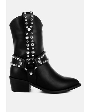 LONDON RAG Altair Studded Harness Detail Boots - Black