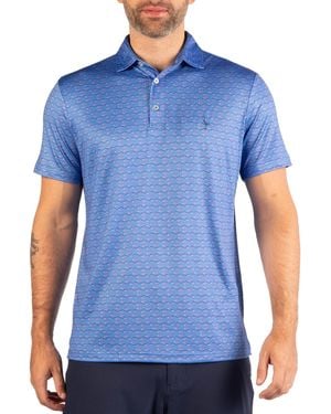 Tailorbyrd Twinkling Lights Holiday Print 4-way Stretch Polo Shirt - Blue