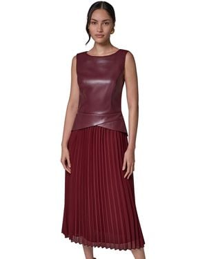 Donna Karan A-line Sleeveless Midi Dress - Red