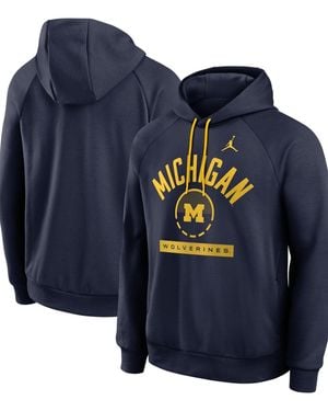 Nike Navy Michigan Wolverines Courtside Practice Dri-fit Raglan Fleece Hoodie - Blue