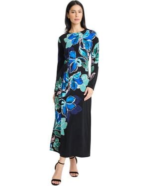 Maggy London Crewneck Placement Print Maxi Dress - Blue