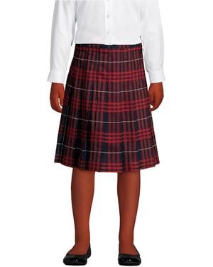 Lands' End Little Girls School Uniform Plaid Pleated Skirt Below The Knee - Red