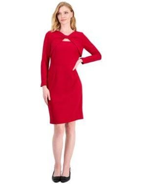 Kasper Long Sleeve Twist Front Sheath Dress - Red