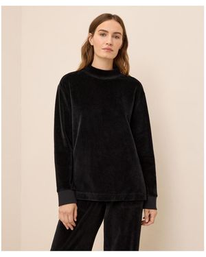 Pact Organic Cotton Velour Mock Neck Pullover - Black