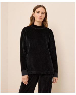 Pact Organic Cotton Velour Mock Neck Pullover - Black