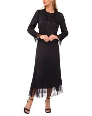 Cece Button Down Blouse Lace Midi Skirt - Black