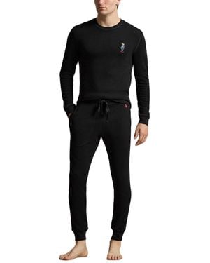 Polo Ralph Lauren Polo Bear Waffle-knit Long-sleeve Crewneck Top And sweatpants - Black