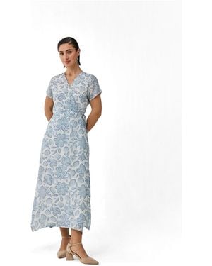 REISTOR Floral Print Tie-waist Wrap Maxi Dress - Blue