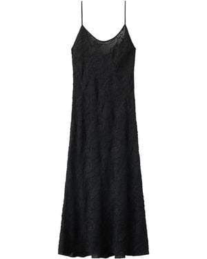 Mango Embroidered Midi Low-back Chiffon Dress - Black