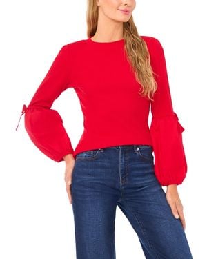 Cece Mix Media Rib Knit Balloon Long Sleeve Blouse - Red