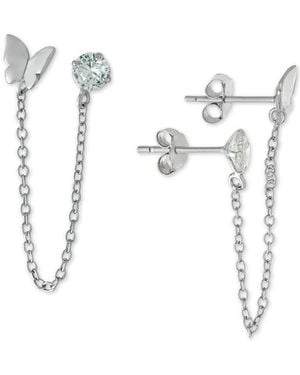 Macy's Cubic Zirconia Butterfly Double Piercing Chain Earrings - White