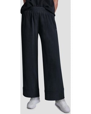 DKNY Petite Smocked Encased Elastic Waistband Ankle Length Pants - Black