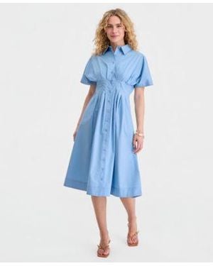 On 34th Pleated Waist Midi Shirtdress Macys Exclusive - Blue