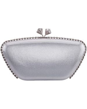Nina Imitation Pearl Trim Minaudiere Small Clutch Handbag - Gray