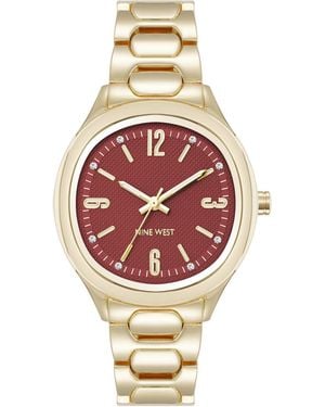 Nine West Anne Klein Quartz Unique Burgundy And Gold-tone Metal Alloy Watch - Metallic