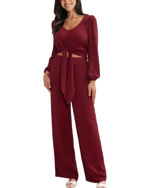 CUPSHE Tie Front Wide Leg Matching Set - Red