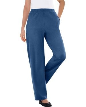Woman Within Within 7-day Knit Ribbed Straight-leg Pull-on Pants - Blue