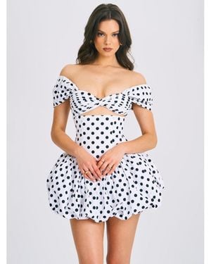 Miss Circle Umika Polka Dots Bubble Hem Mini Dress - White